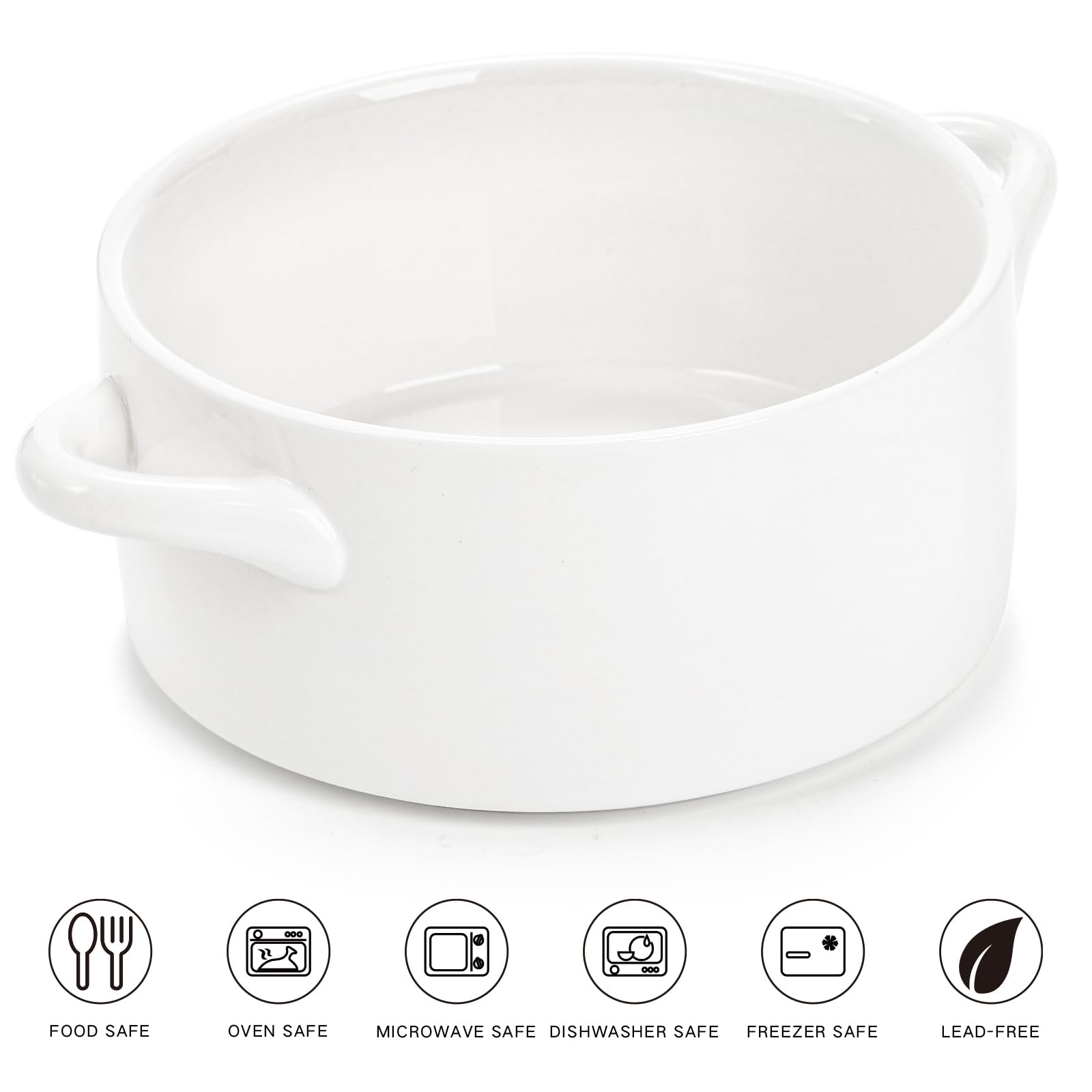 SOUJOY 6 Pack French Onion Soup Bowls, 22Oz Porcelain Serving Soup Bowls with Handles, Oven Safe Crocks for Soup, Cereal, Chill, Pot Pie, Beef Stew