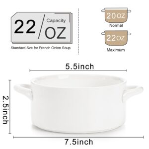 SOUJOY 6 Pack French Onion Soup Bowls, 22Oz Porcelain Serving Soup Bowls with Handles, Oven Safe Crocks for Soup, Cereal, Chill, Pot Pie, Beef Stew