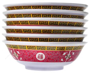 melamine oriental pho noodle soup bowl, 52 ounce, longevity design, set of 6