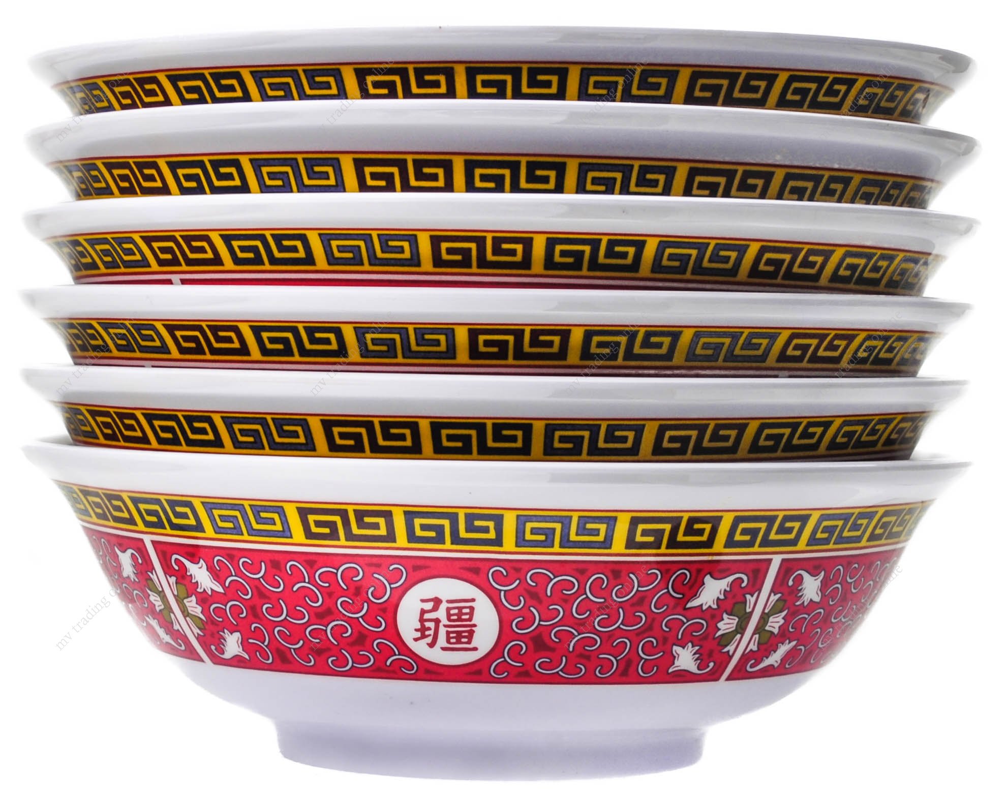 Melamine Oriental Pho Noodle Soup Bowl, 52 Ounce, Longevity Design, Set of 6