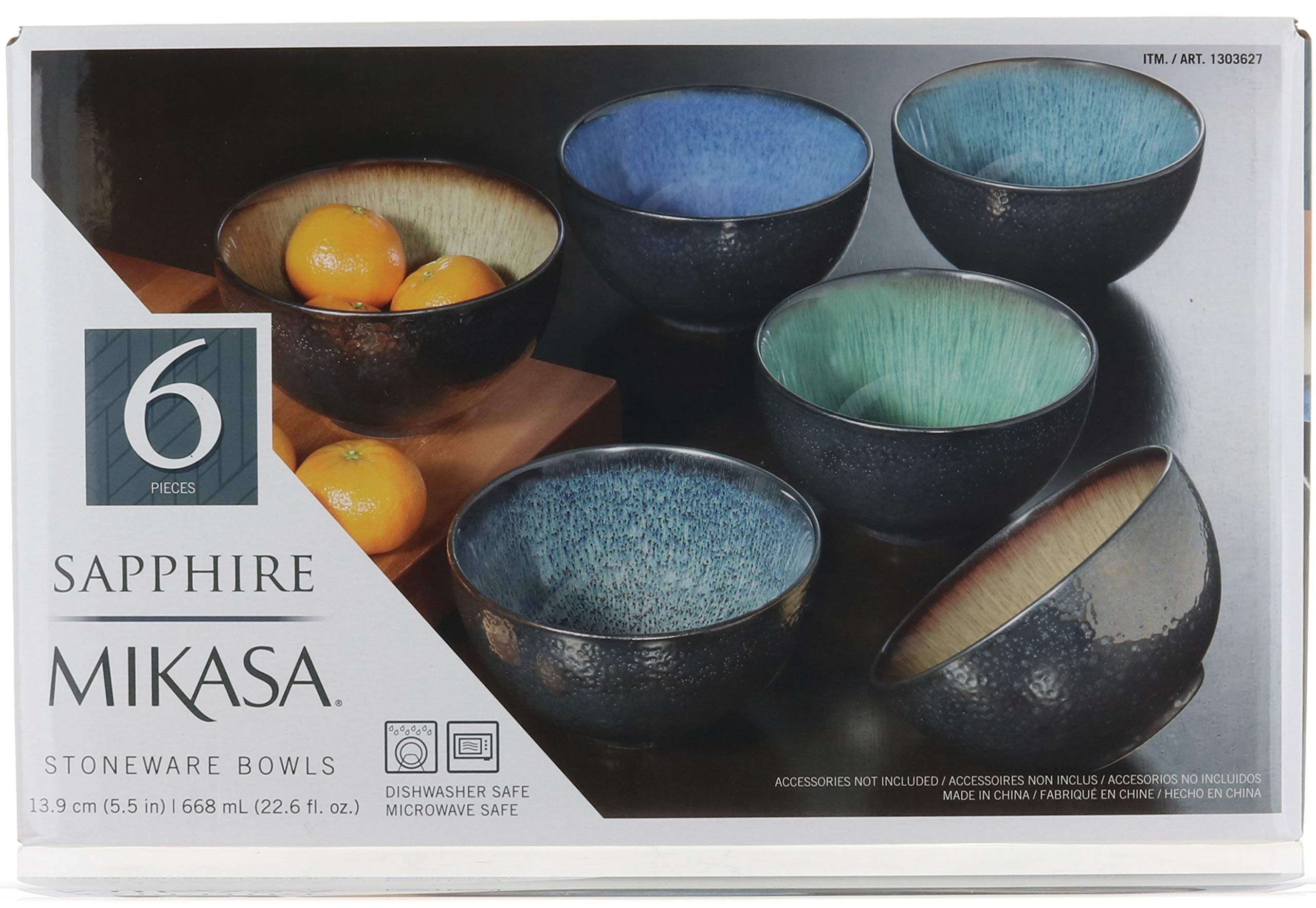 Mikasa Sapphire Stoneware Bowls | Set of 6 Bowls | Dishwasher Safe | Microwave Safe