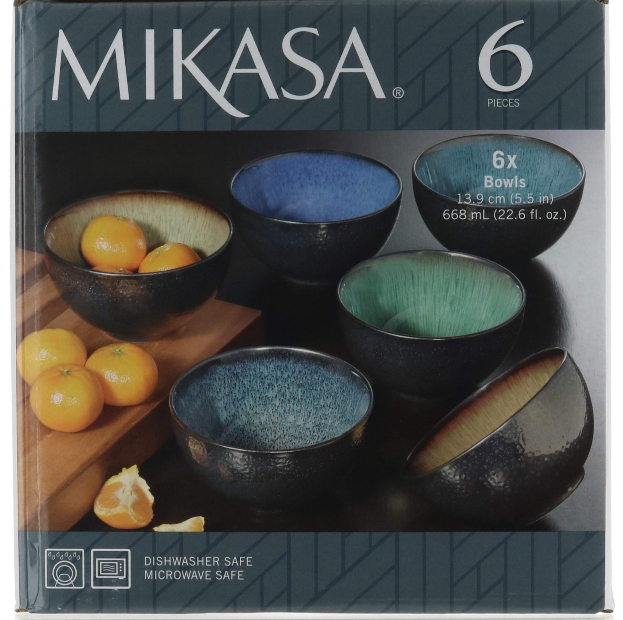 Mikasa Sapphire Stoneware Bowls | Set of 6 Bowls | Dishwasher Safe | Microwave Safe