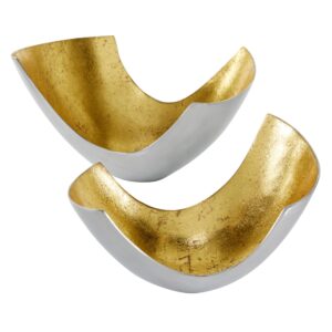 deco 79 aluminum decorative bowl with gold interior, set of 2 14", 12"w, gold