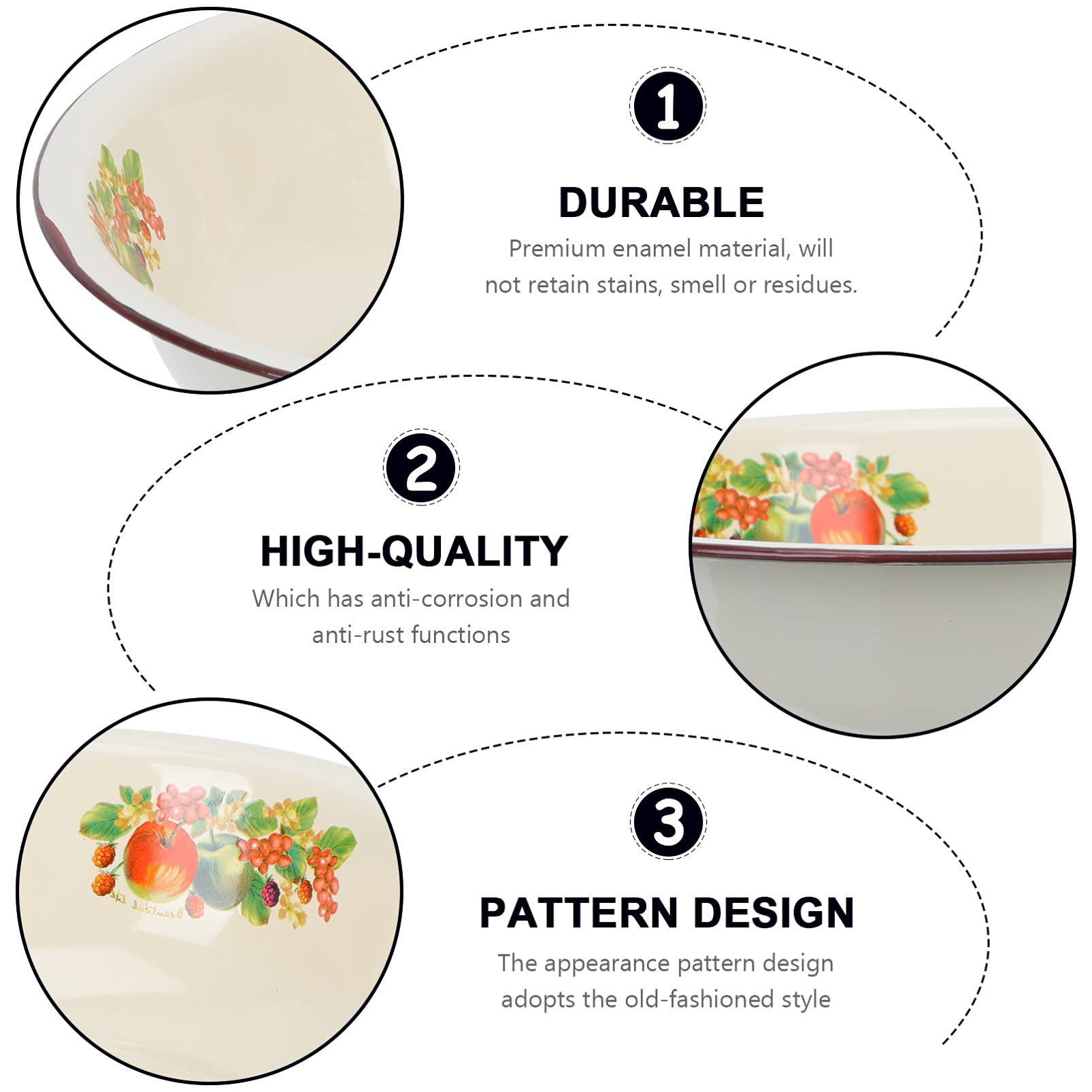 YARDWE Retro Enamel Bowl, Enamel Basin Enamel Soup Basin Enamel Bowl Plate Enamel Mixing Bowl for Salads, Vegetables, Soups, Fruits ( 26cm/ 10. 2inch Random Style )