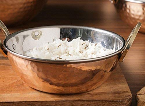 SKAVIJ Hammered Style Heat Insulated Bowl Set Copper Stainless Steel Serving Karahi (17 Ounce, Pack of 2)