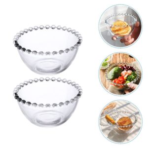 Luxshiny Glass Dessert Bowl with Beaded Edges 2pccs Clear Glass Bowls Salad Bowl Fruit Bowl Snack Dish Decorative Sundae Cups Sauce Bowls Serving for Ice Cream Bread Candy Appetizer