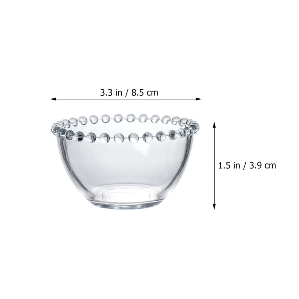 Luxshiny Glass Dessert Bowl with Beaded Edges 2pccs Clear Glass Bowls Salad Bowl Fruit Bowl Snack Dish Decorative Sundae Cups Sauce Bowls Serving for Ice Cream Bread Candy Appetizer