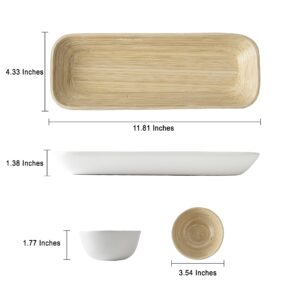 Kiwi Homie, Dia 3.54" x H 1.77" 3 PCS White Mini Bamboo Bowls with Serving Tray Platter for Serving Smoothies, 3 Pinch Bowls, Condiment Bowls Set 3 for Party, Kitchen Serving