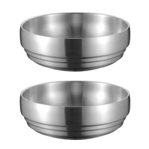 uptaly 2 pcs oversized 60 ounce korean noodle soup bowls (8.9inch, silver), 18/10 stainless steel large ramen bowl, heavy duty (1.53 lb/per), double wall insulated bowl for udon and soba