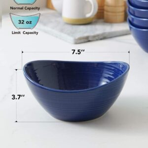 LE TAUCI Large Cereal Bowls 30 OZ, Ceramic Bowls Set for Salad Soup Rice Desserts, Kitchen Serving bowl, Oven Dishwasher & Microwave Safe - 7.5 inch, Set of 4, True Blue