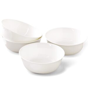 gang rinpoche cereal bowl sets, 20oz bone china bowl of 4pcs, white lightweight porcelain dinnersets, snack plate for kitchen, dishwasher & microwave safe (moonlight)