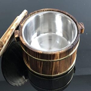 DOITOOL Wooden Rice Bucket Rice Cooking Steamer Bucket Sushi Rice Bowl Japanese Hangiri Sushi Oke Rice Mixing Tub with Liner Lid for Home Restaurant 20cm