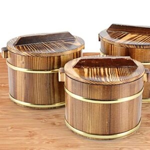 DOITOOL Wooden Rice Bucket Rice Cooking Steamer Bucket Sushi Rice Bowl Japanese Hangiri Sushi Oke Rice Mixing Tub with Liner Lid for Home Restaurant 20cm