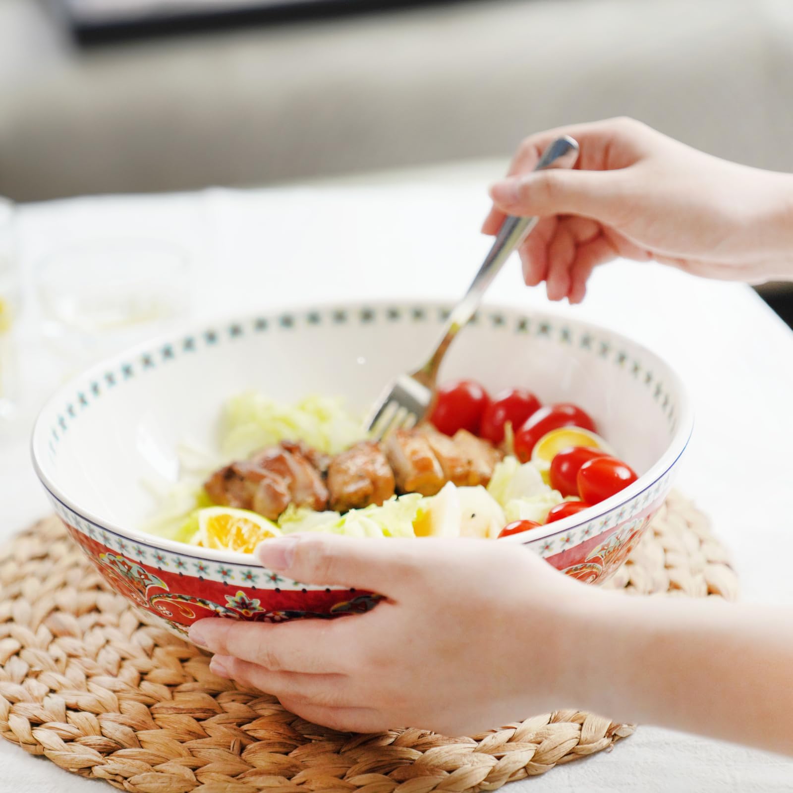 Sonemone Pasta Bowls Set of 5, Ceramic Red Salad Bowls, Serving Bowls For Kitchen, Entertaining, Microwave & Dishwasher Safe (1 unit 114oz, 4 units 35oz)