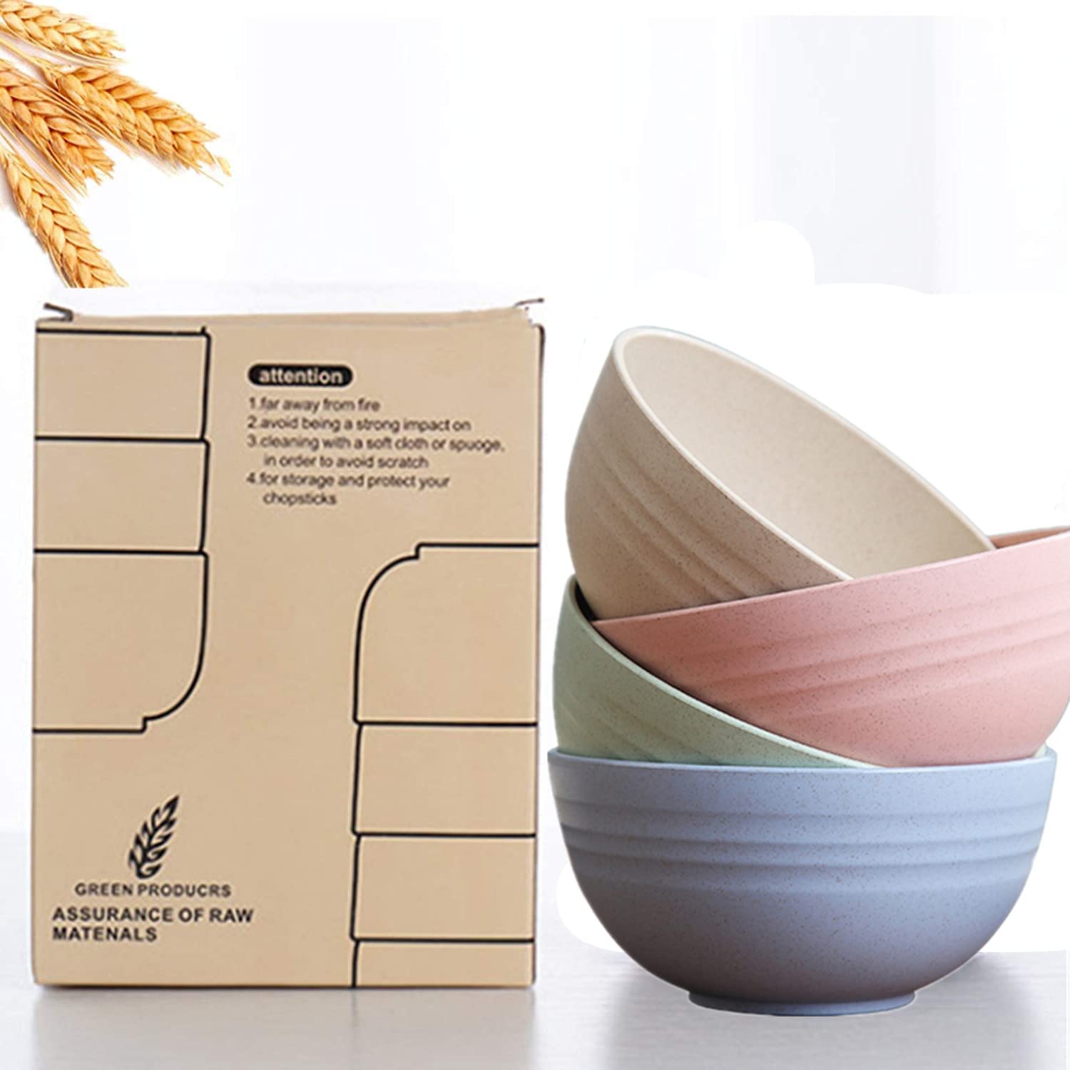 4 Wheats Straw Bowls Stylish Small Bowls Microwave Safe Bowls Set Strong and Unbreakable for Dinner Rice Dessert Snacks Noodles Cereal and More Microwave Freezer and Dishwasher Safe