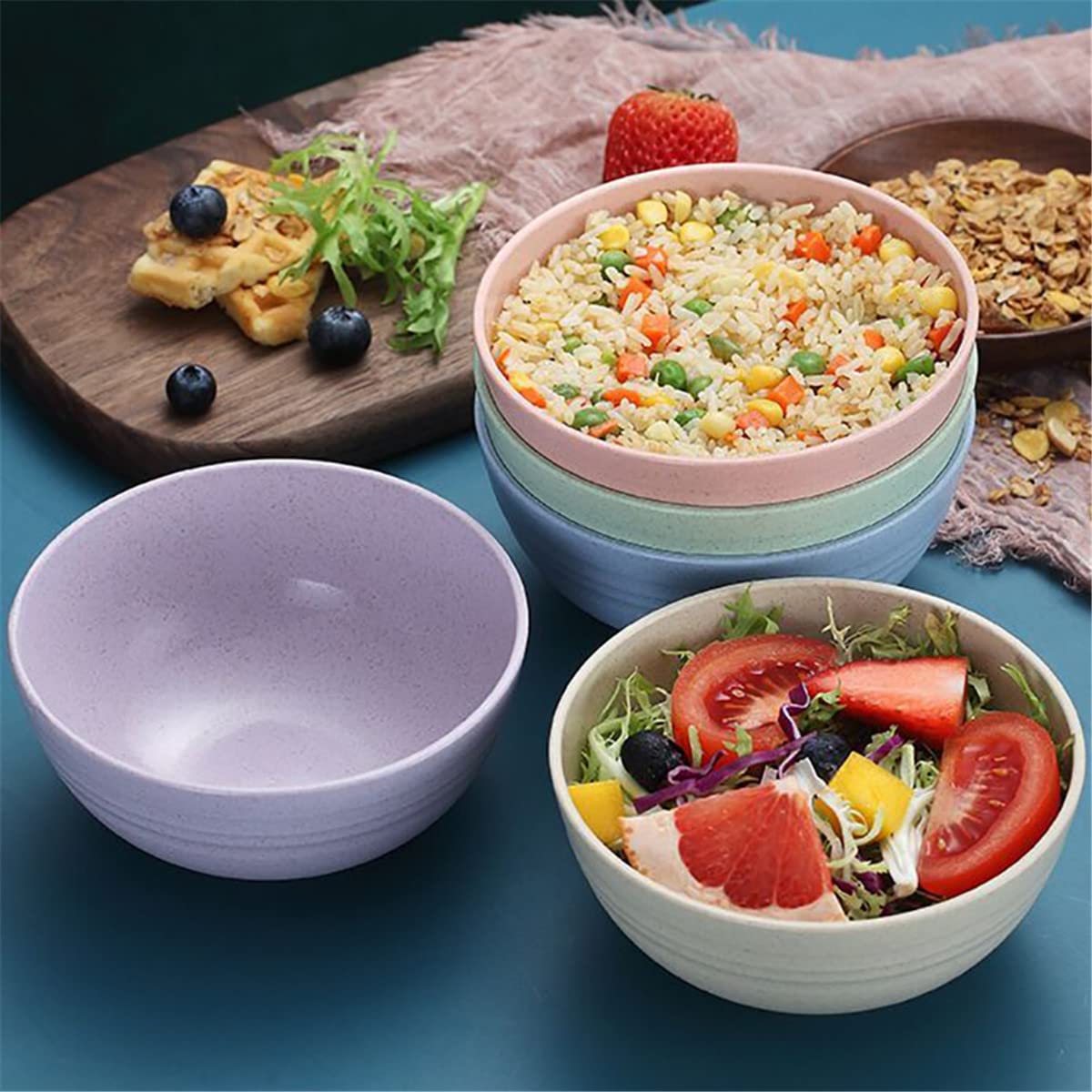 4 Wheats Straw Bowls Stylish Small Bowls Microwave Safe Bowls Set Strong and Unbreakable for Dinner Rice Dessert Snacks Noodles Cereal and More Microwave Freezer and Dishwasher Safe