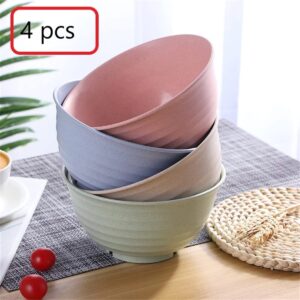 4 Wheats Straw Bowls Stylish Small Bowls Microwave Safe Bowls Set Strong and Unbreakable for Dinner Rice Dessert Snacks Noodles Cereal and More Microwave Freezer and Dishwasher Safe