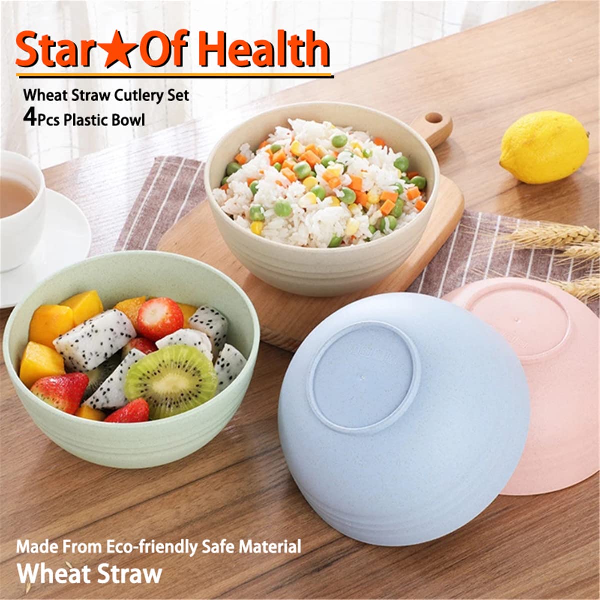 4 Wheats Straw Bowls Stylish Small Bowls Microwave Safe Bowls Set Strong and Unbreakable for Dinner Rice Dessert Snacks Noodles Cereal and More Microwave Freezer and Dishwasher Safe