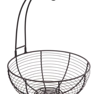 TIEYIPIN [ Extra Large Fruit Basket Bowl with Banana Hanger, Detachable Wire Banana Holder Hook Kitchen Storage Baskets Stand - Brown