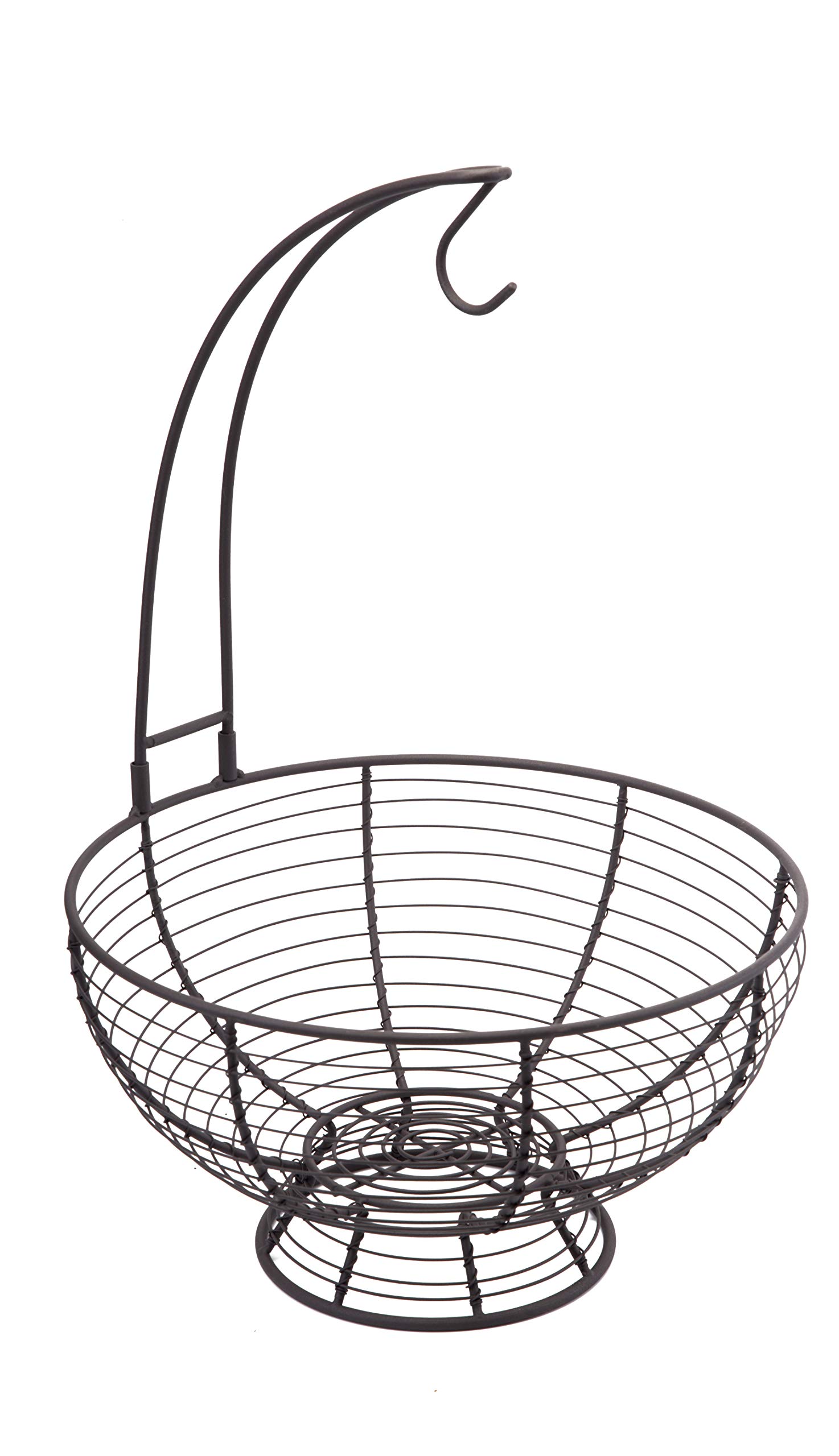 TIEYIPIN [ Extra Large Fruit Basket Bowl with Banana Hanger, Detachable Wire Banana Holder Hook Kitchen Storage Baskets Stand - Brown