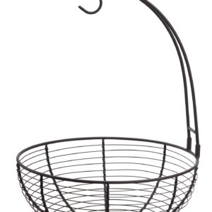 TIEYIPIN [ Extra Large Fruit Basket Bowl with Banana Hanger, Detachable Wire Banana Holder Hook Kitchen Storage Baskets Stand - Brown