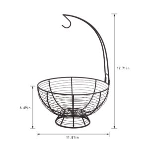 TIEYIPIN [ Extra Large Fruit Basket Bowl with Banana Hanger, Detachable Wire Banana Holder Hook Kitchen Storage Baskets Stand - Brown