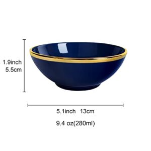 fanquare Porcelain Snack Bowls Set of 4, Blue Dipping Bowls, 9 oz Small Dessert Bowl for Ramen, Ice Cream, 5 Inch