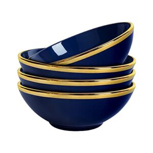 fanquare Porcelain Snack Bowls Set of 4, Blue Dipping Bowls, 9 oz Small Dessert Bowl for Ramen, Ice Cream, 5 Inch