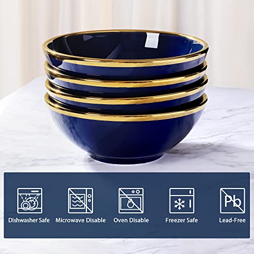 fanquare Porcelain Snack Bowls Set of 4, Blue Dipping Bowls, 9 oz Small Dessert Bowl for Ramen, Ice Cream, 5 Inch