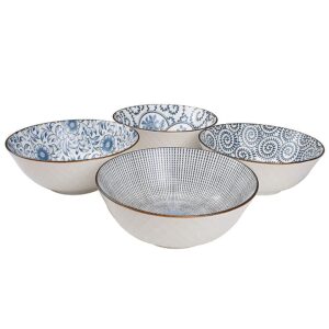 yalong 40 ounce large deep soup pho bowls set, blue white porcelain salad bowls for ramen pasta cereal pasta wonton, stackable deep noodle serving bowls set of 4