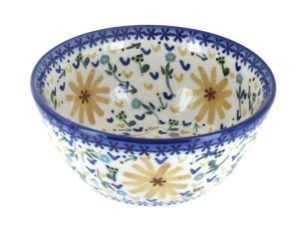 blue rose polish pottery yellow daisy cereal/soup bowl