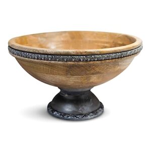foxglove market 11" wood fruit bowl with metal base - pedestal fruit bowl - decorative bowl