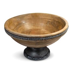 Foxglove Market 11" Wood Fruit Bowl with Metal Base - Pedestal Fruit Bowl - Decorative Bowl