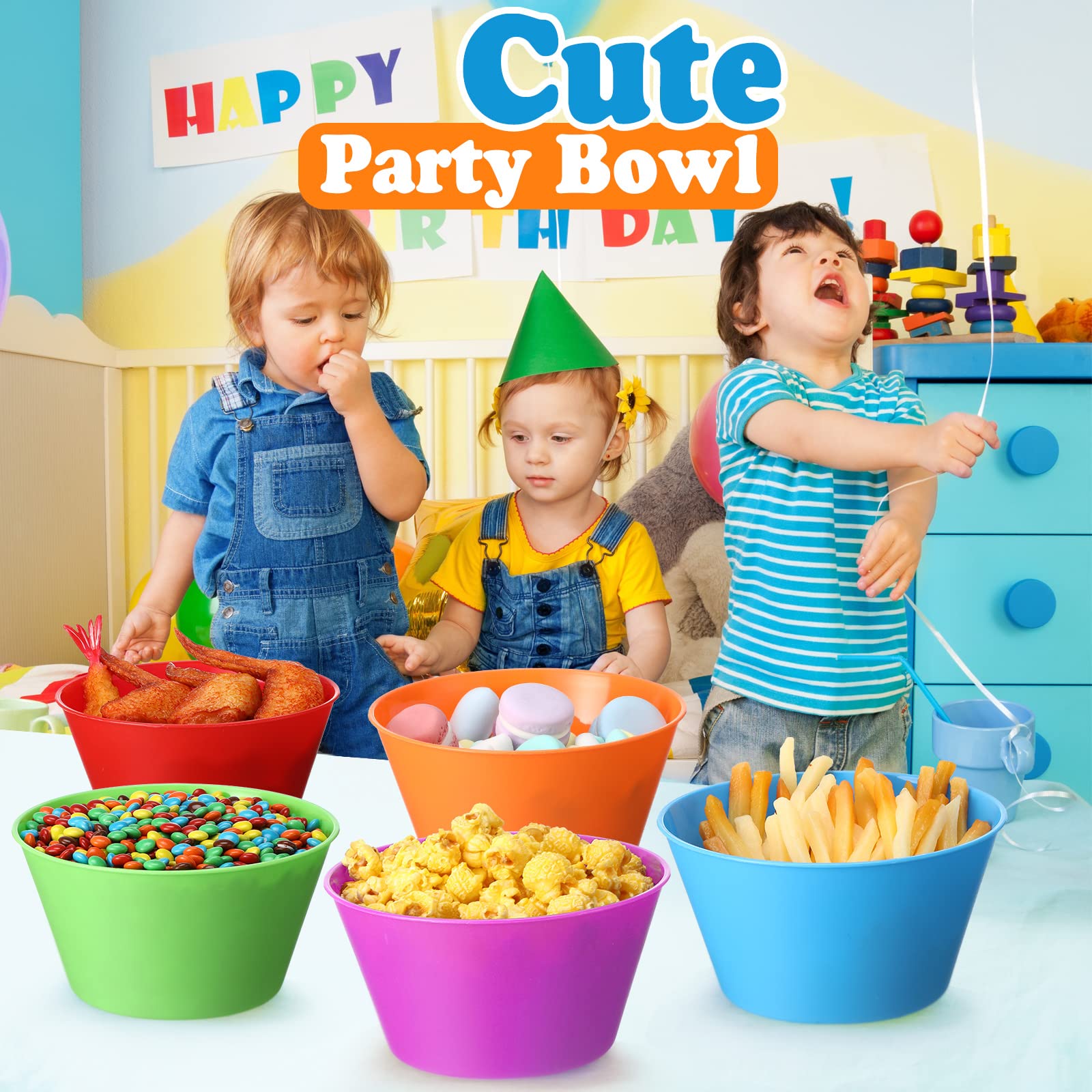 24 Pcs Kids Plastic Bowls Set Unbreakable 24 oz Cereal Bowls Plastic Snack Bowls Microwave Dishwasher Safe Colorful Bowls for Toddler Small Children Salad Dessert Fruit Soup Bowls BPA Free, 6 Colors