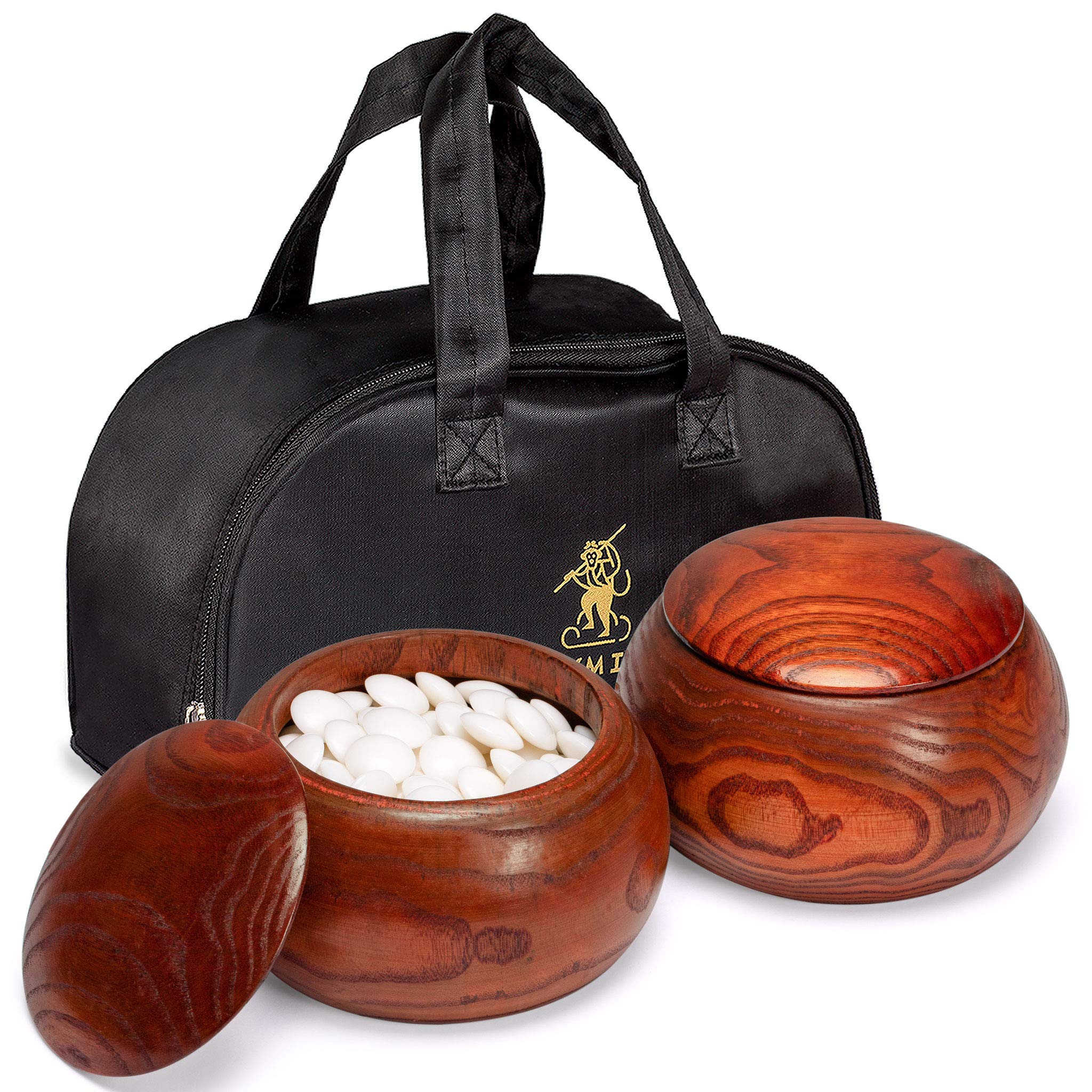 Yellow Mountain Imports Double Convex Melamine Go Game Stones Set with Jujube Bowls - Size 32 (9 millimeters)