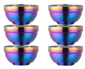 ceiteo rainbow bowl set of 6, 304 stainless steel dinnerware metal double-walled insulated cereal bowls for eating kitchen, dishwasher safe and unbreakable