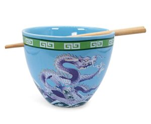 bowl bop blue dragons japanese ceramic dinnerware set | includes 16-ounce ramen noodle bowl and wooden chopsticks | asian food dish set for home & kitchen | kawaii anime gifts and collectibles