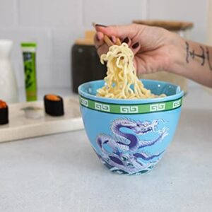 Bowl Bop Blue Dragons Japanese Ceramic Dinnerware Set | Includes 16-Ounce Ramen Noodle Bowl and Wooden Chopsticks | Asian Food Dish Set For Home & Kitchen | Kawaii Anime Gifts and Collectibles