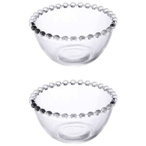 sizikato 2pcs clear glass dessert bowl with beaded edges, 4.5-inch fruit bowl salad bowl
