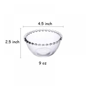 Sizikato 2pcs Clear Glass Dessert Bowl with Beaded Edges, 4.5-Inch Fruit Bowl Salad Bowl
