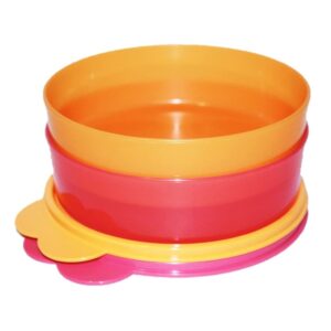 Tupperware (2) Big Wonders Cereal Bowls 2 Cups Pink and Orange