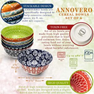 Annovero Cereal Bowls, Dinner Plates. Cute and Colorful Porcelain Dishes for Kitchen, Microwave and Oven Safe. Bundle