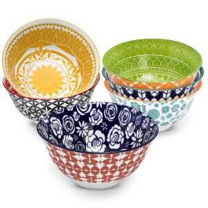 Annovero Cereal Bowls, Dinner Plates. Cute and Colorful Porcelain Dishes for Kitchen, Microwave and Oven Safe. Bundle