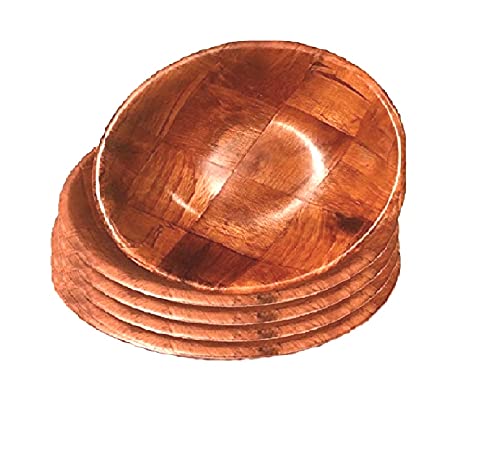 Wooden Woven Salad Bowl, Woven Wood Snack Bowls 6"-Inch, Set of 6 .,