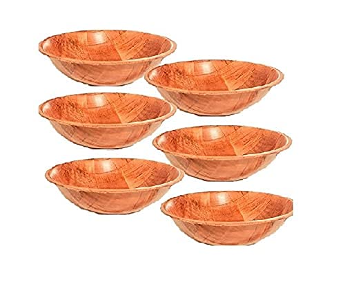 Wooden Woven Salad Bowl, Woven Wood Snack Bowls 6"-Inch, Set of 6 .,