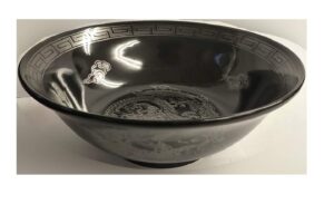 japanese ramen bowl, mino-yaki ceramic, large size 21cm 1.1l, black glaze & silver dragon, made in japan