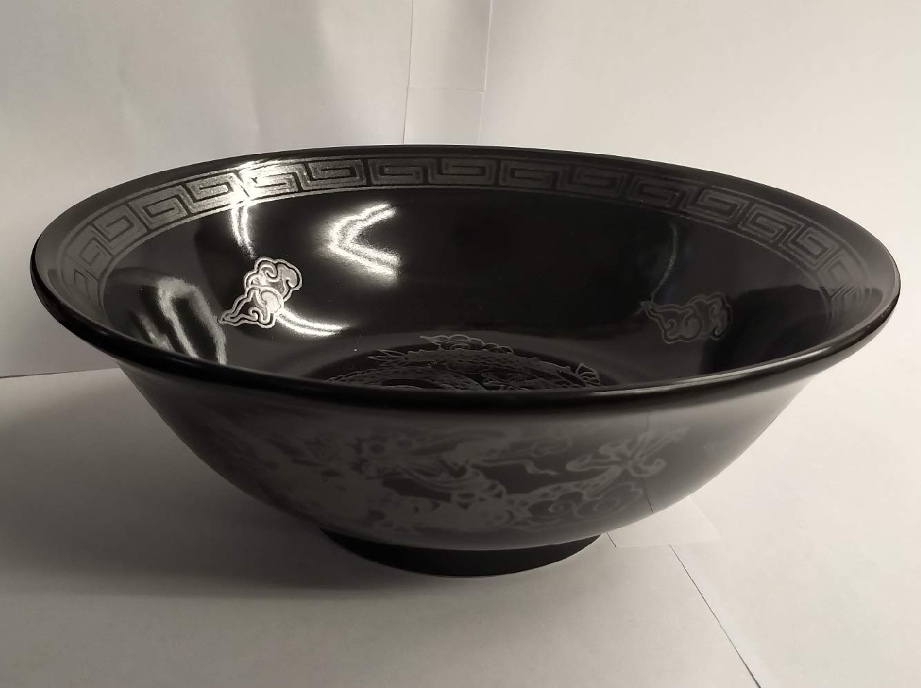 Japanese Ramen Bowl, Mino-Yaki Ceramic, Large Size 21cm 1.1L, Black Glaze & Silver Dragon, Made in Japan