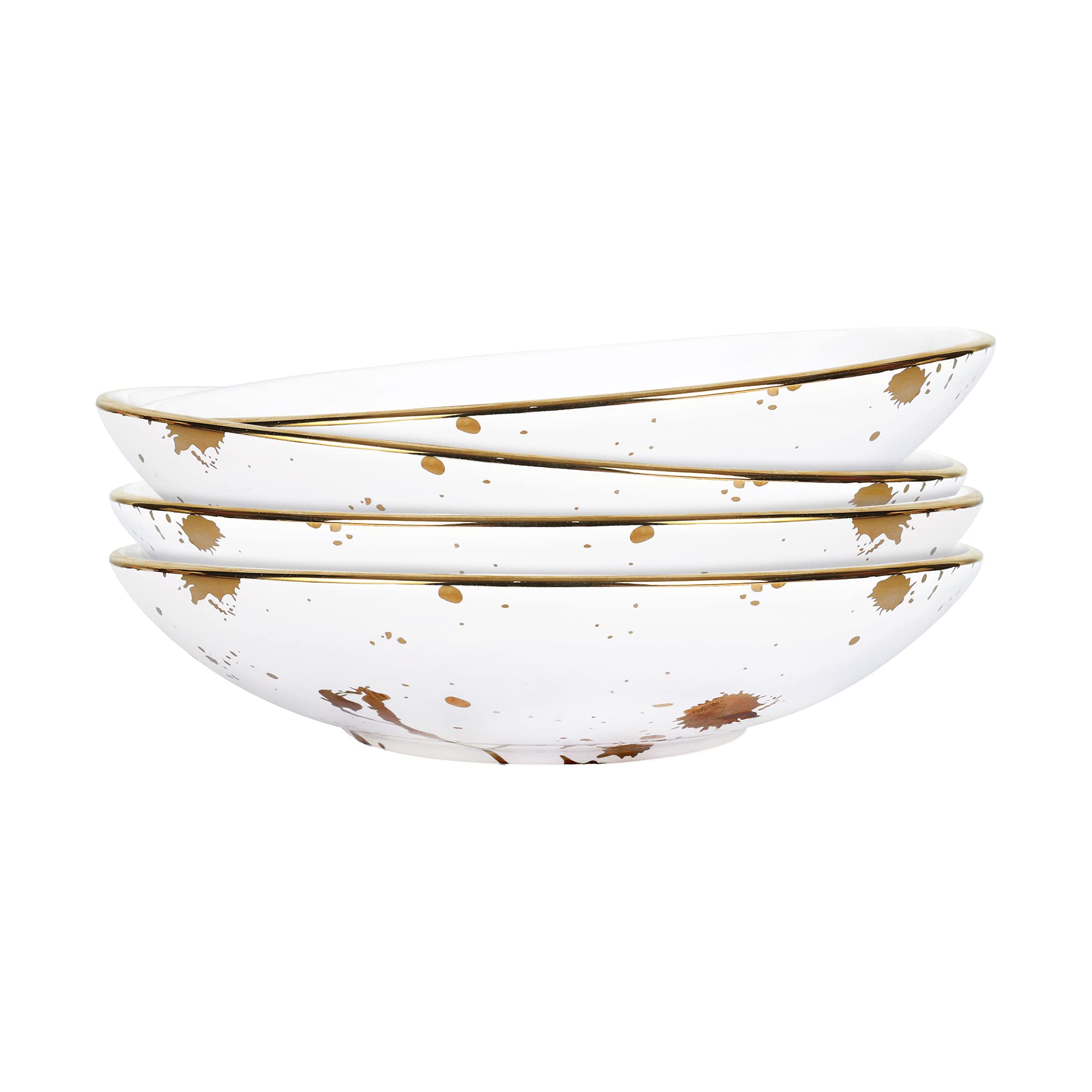 fanquare Porcelain Pasta Bowls Set of 4, Gold Marble Serving Bowl 16oz, Ramen Bowl for Soup, Salad, Dessert, 7 Inch