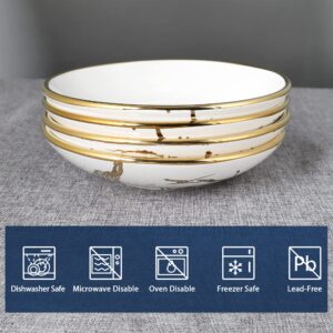 fanquare Porcelain Pasta Bowls Set of 4, Gold Marble Serving Bowl 16oz, Ramen Bowl for Soup, Salad, Dessert, 7 Inch