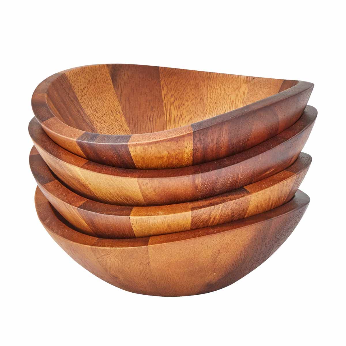 nambe Braid Salad Bowls | Set of 4 | Individual Vegetable Prep Bowls | Serve Condiments, Dip, Sauce, Nuts, Olive, Salsa | Made of Acacia Wood | Designed by Sean O’Hara